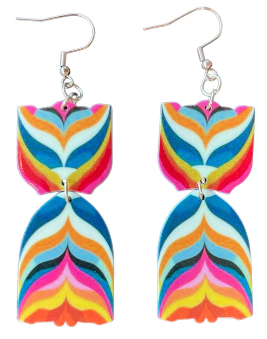 60s Bargello Colorful Pattern Earrings - Relic828