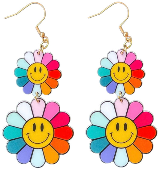 60s Smiley Rainbow Betty Flower Earrings - Relic828