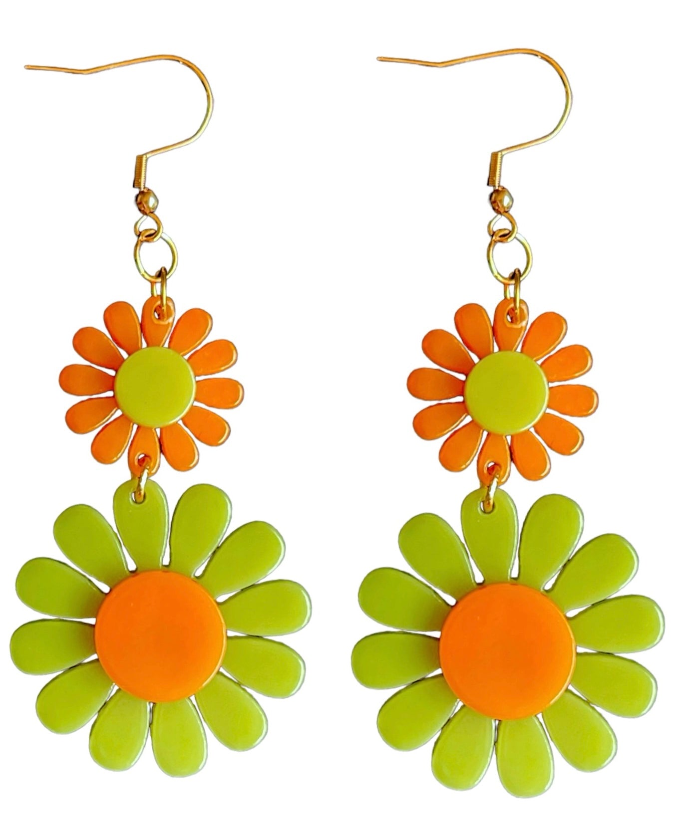 70s Green and Orange Flower Power Groovy Earrings - Relic828