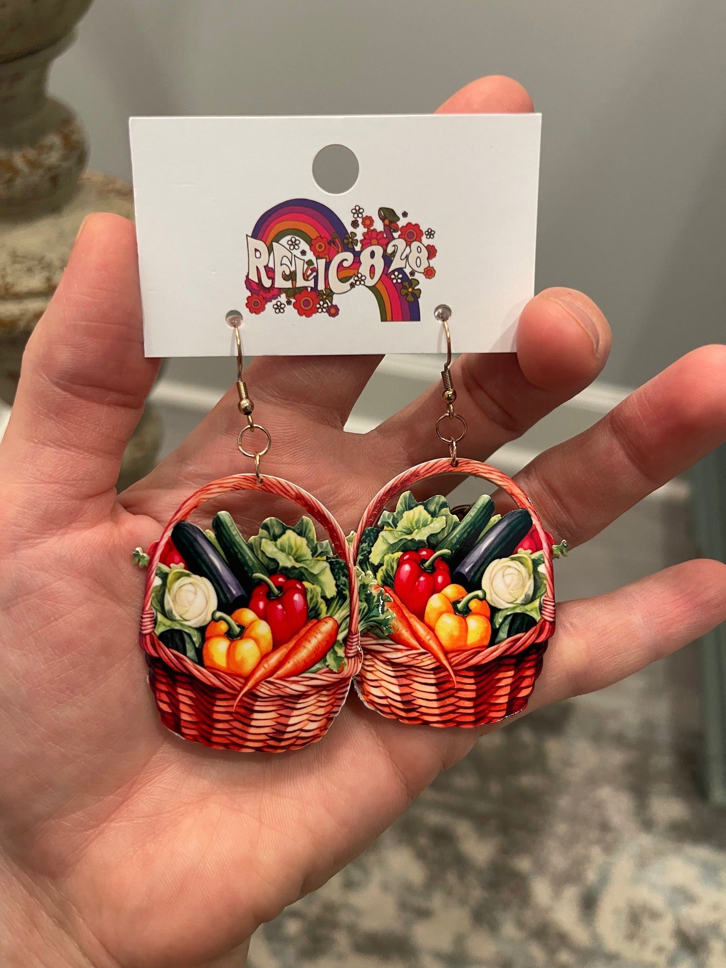 Farmers Market Vintage Veggies In My Basket Earrings