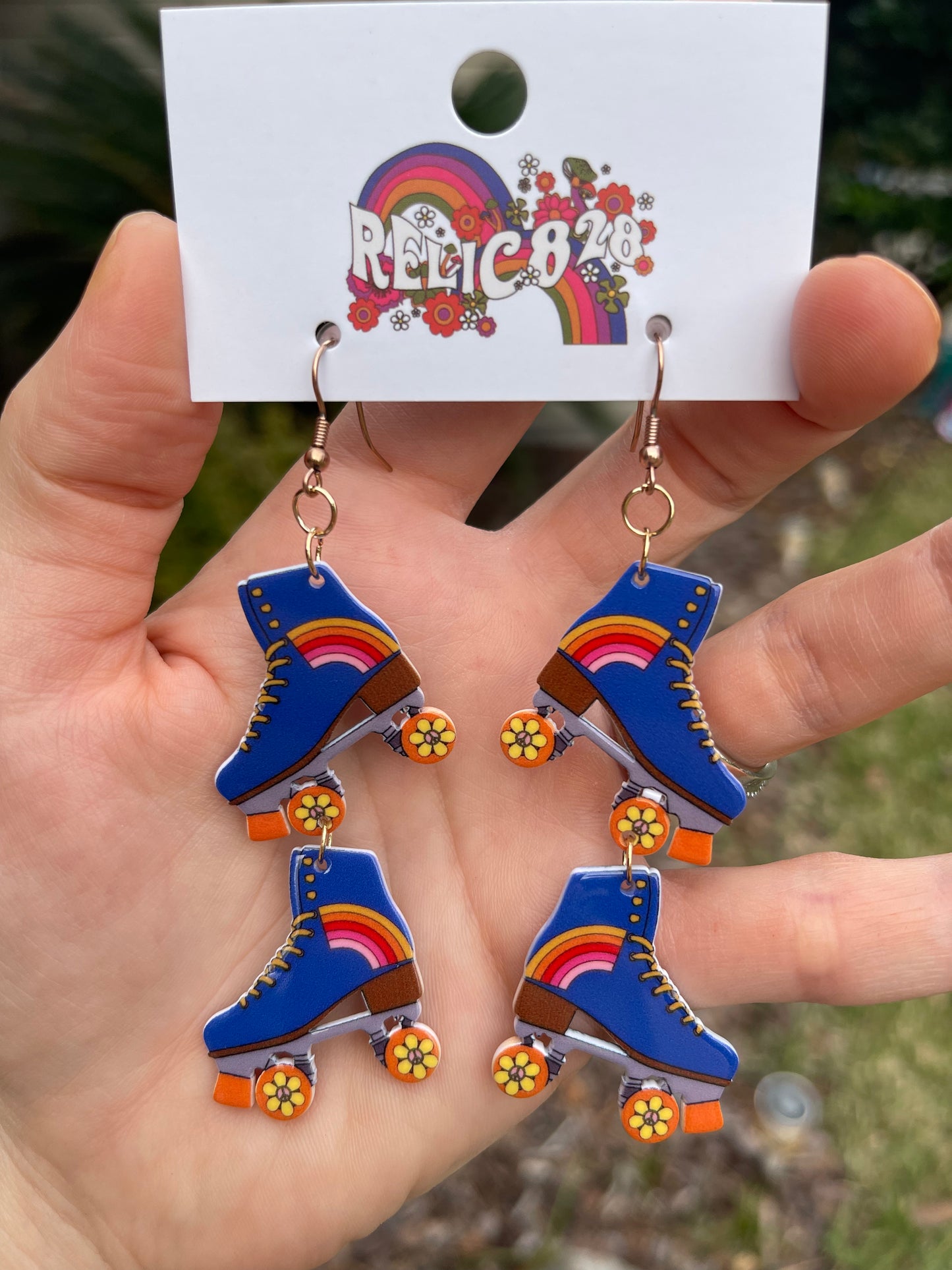 70s Retro Roller Derby Blue Groovy Skate Earrings