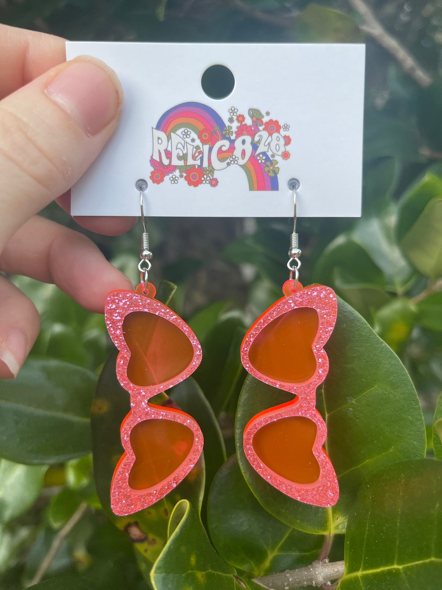 Eyes for You Retro Pink Glitter Heart Glasses Earrings