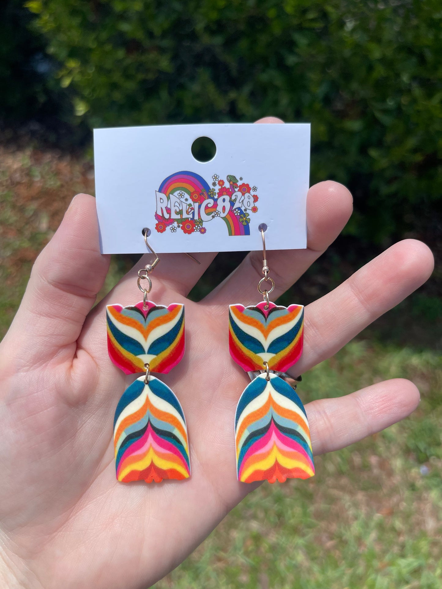 60s Bargello Colorful Pattern Earrings