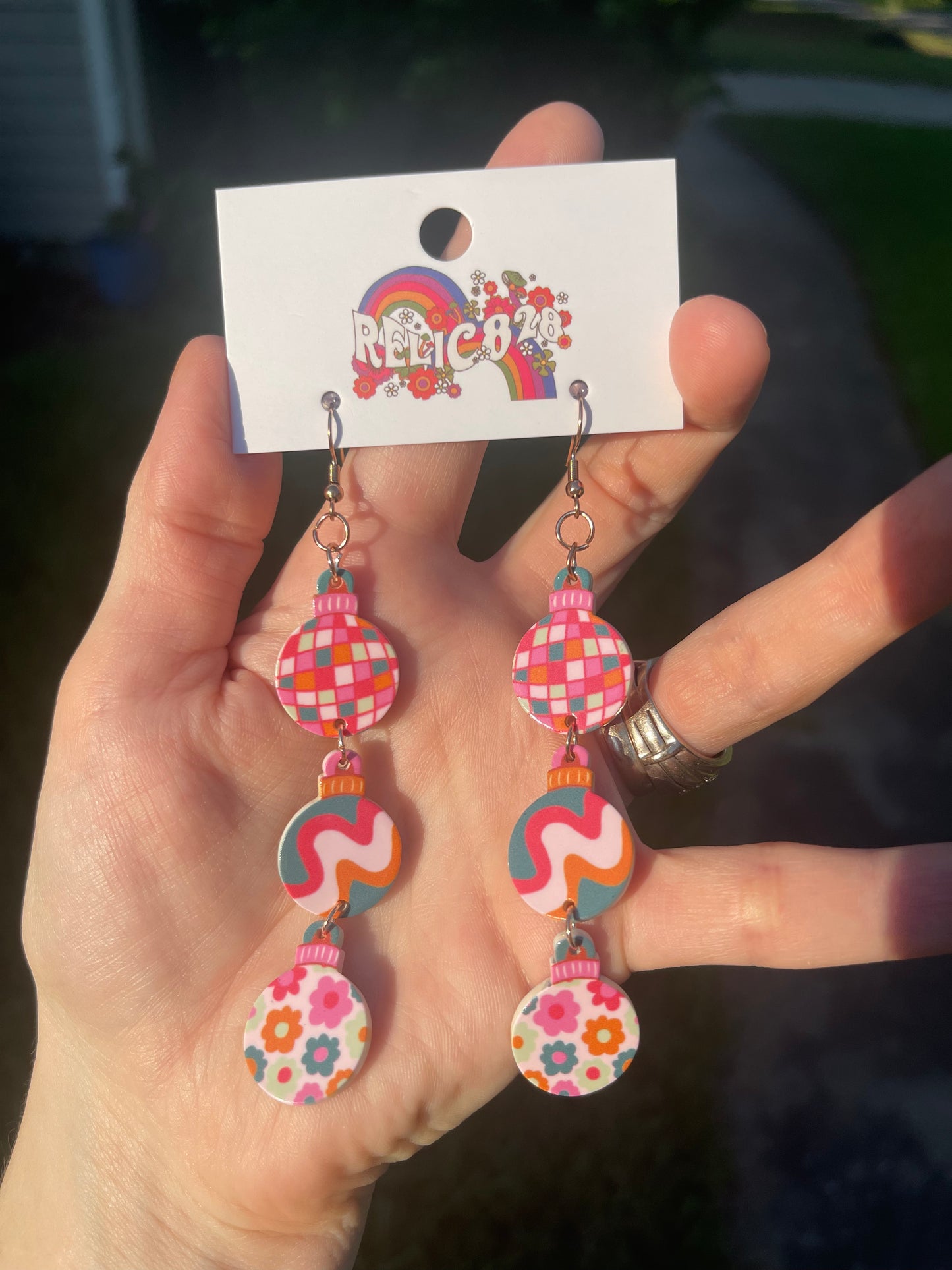 Disco Drops Flower Power Christmas Ornament Earrings