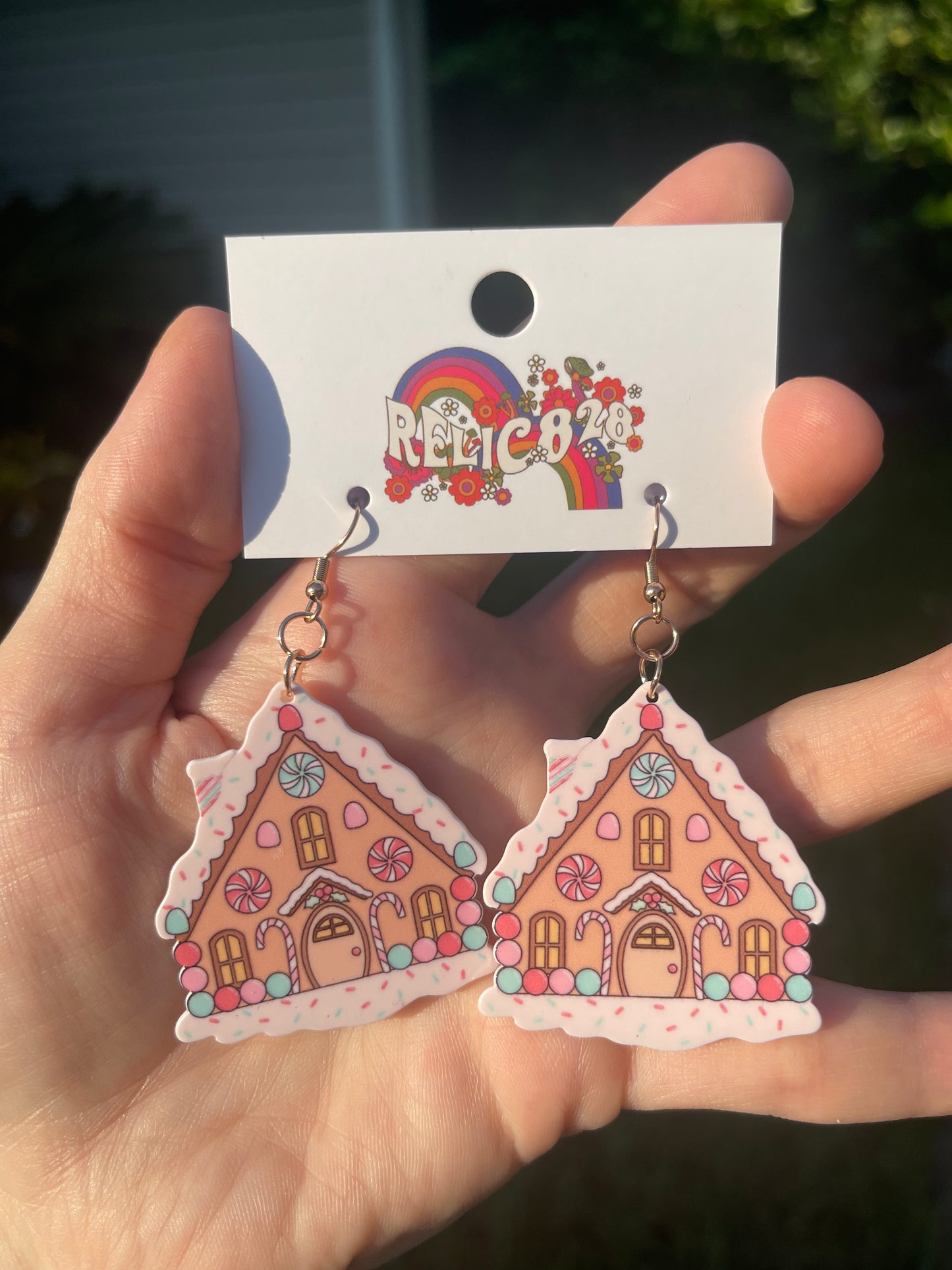 Groovy Gumdrops Gingerbread Christmas House Earrings
