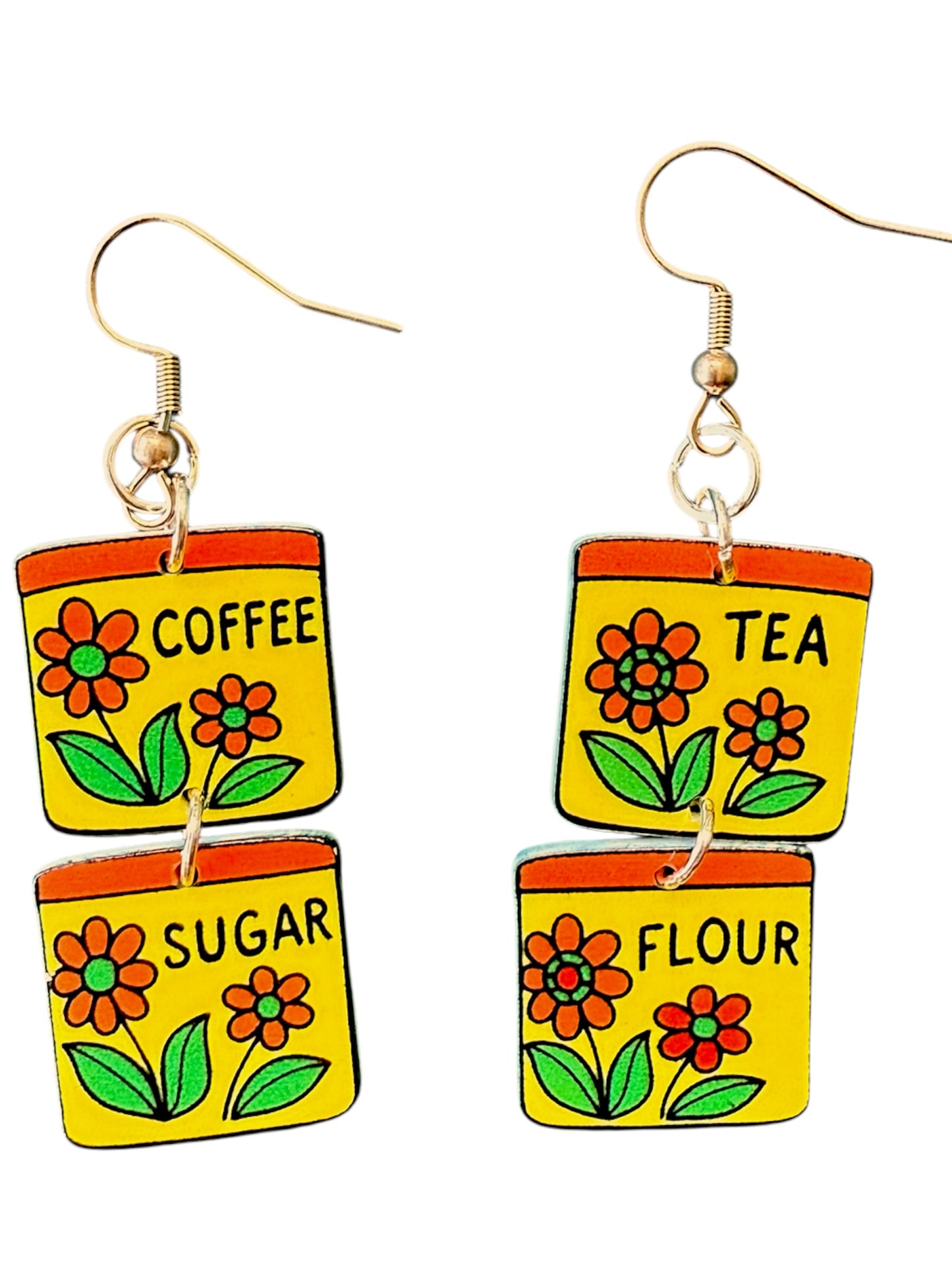 70s Flower Power Kitchen Canister Earrings
