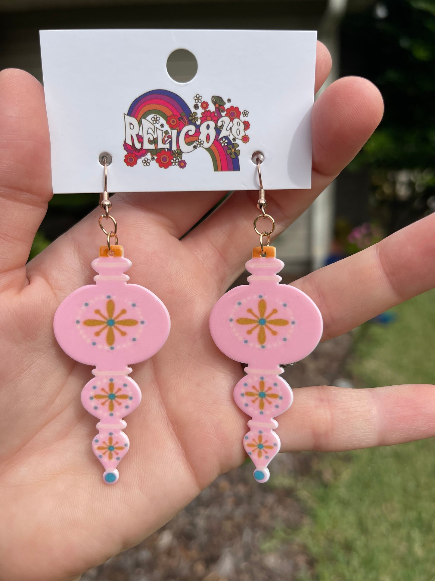 60s Pink Retro Vintage Christmas Holiday Ornament Earrings