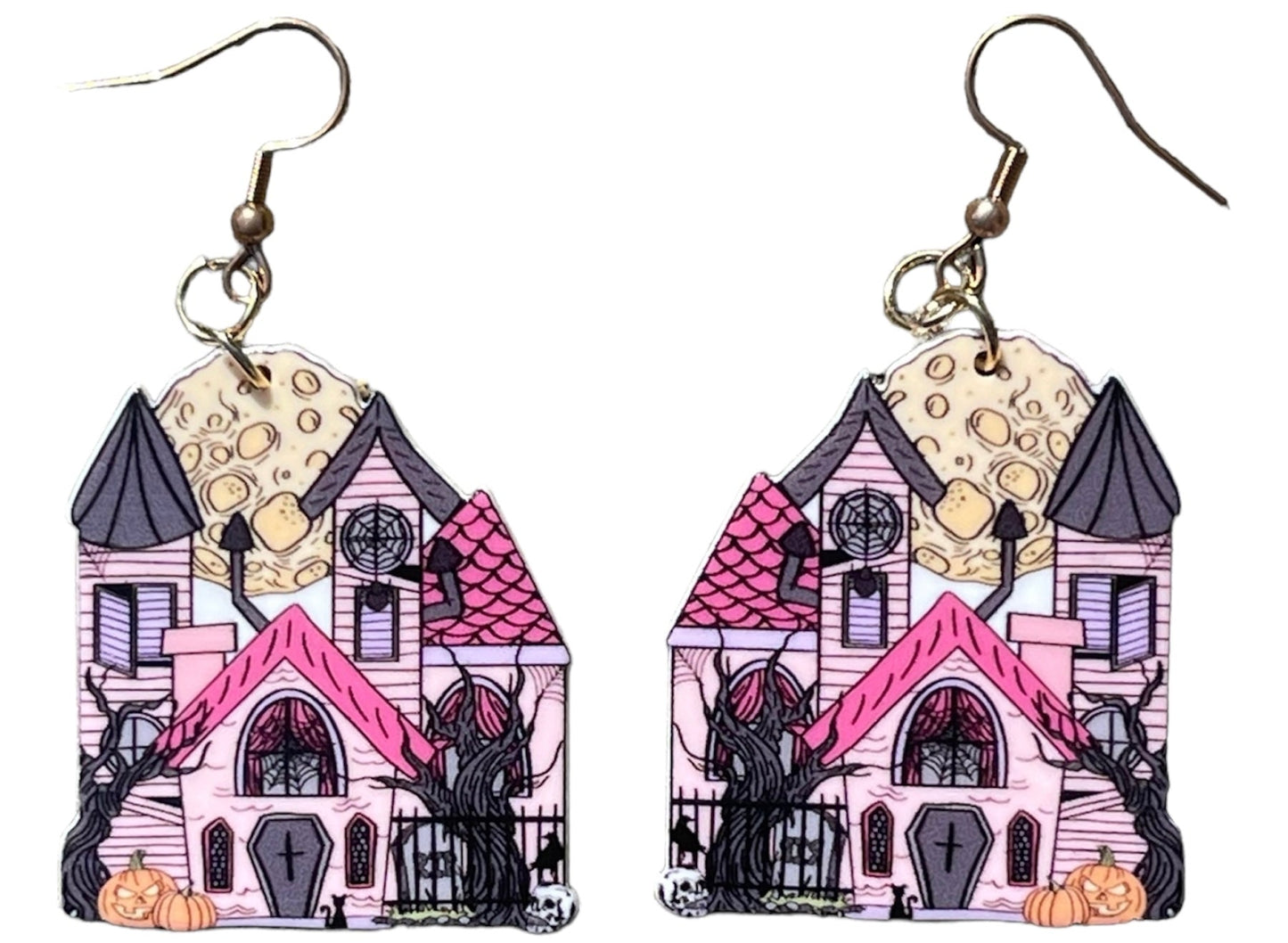 Haunted but Cute Halloween House Earrings - Relic828