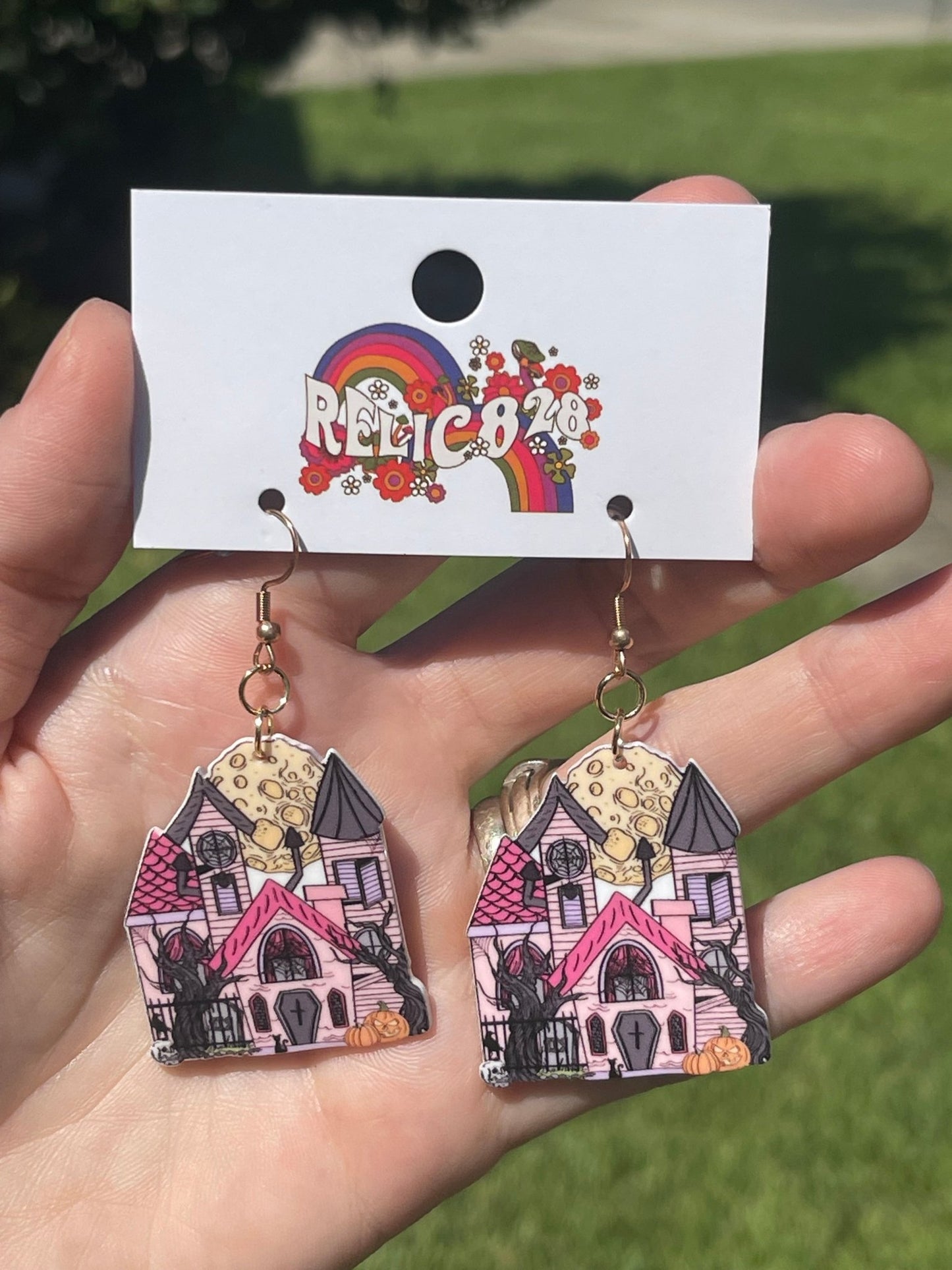 Haunted but Cute Halloween House Earrings - Relic828