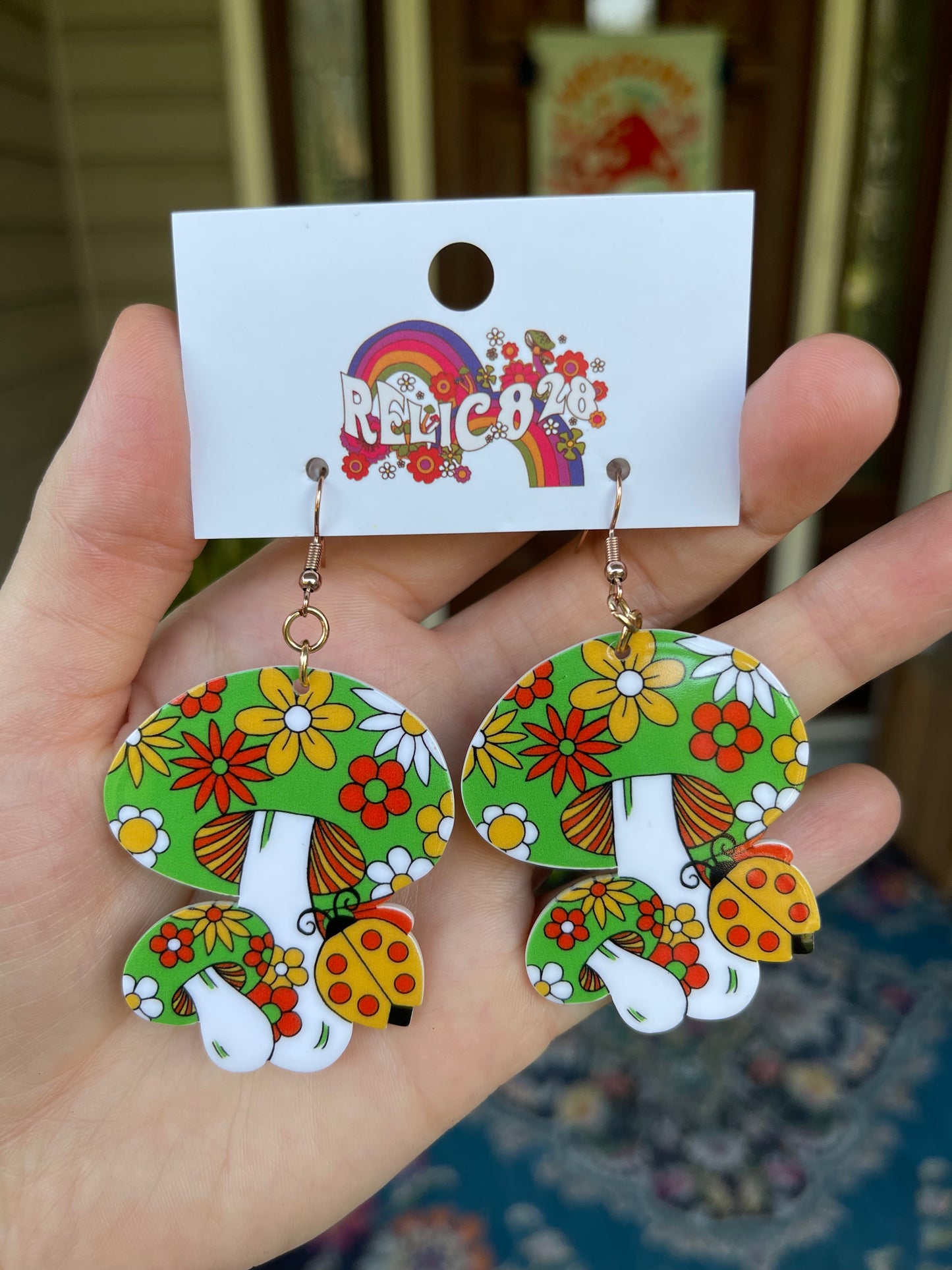 70s Green and Groovy Flower Mushroom Bunch Earrings