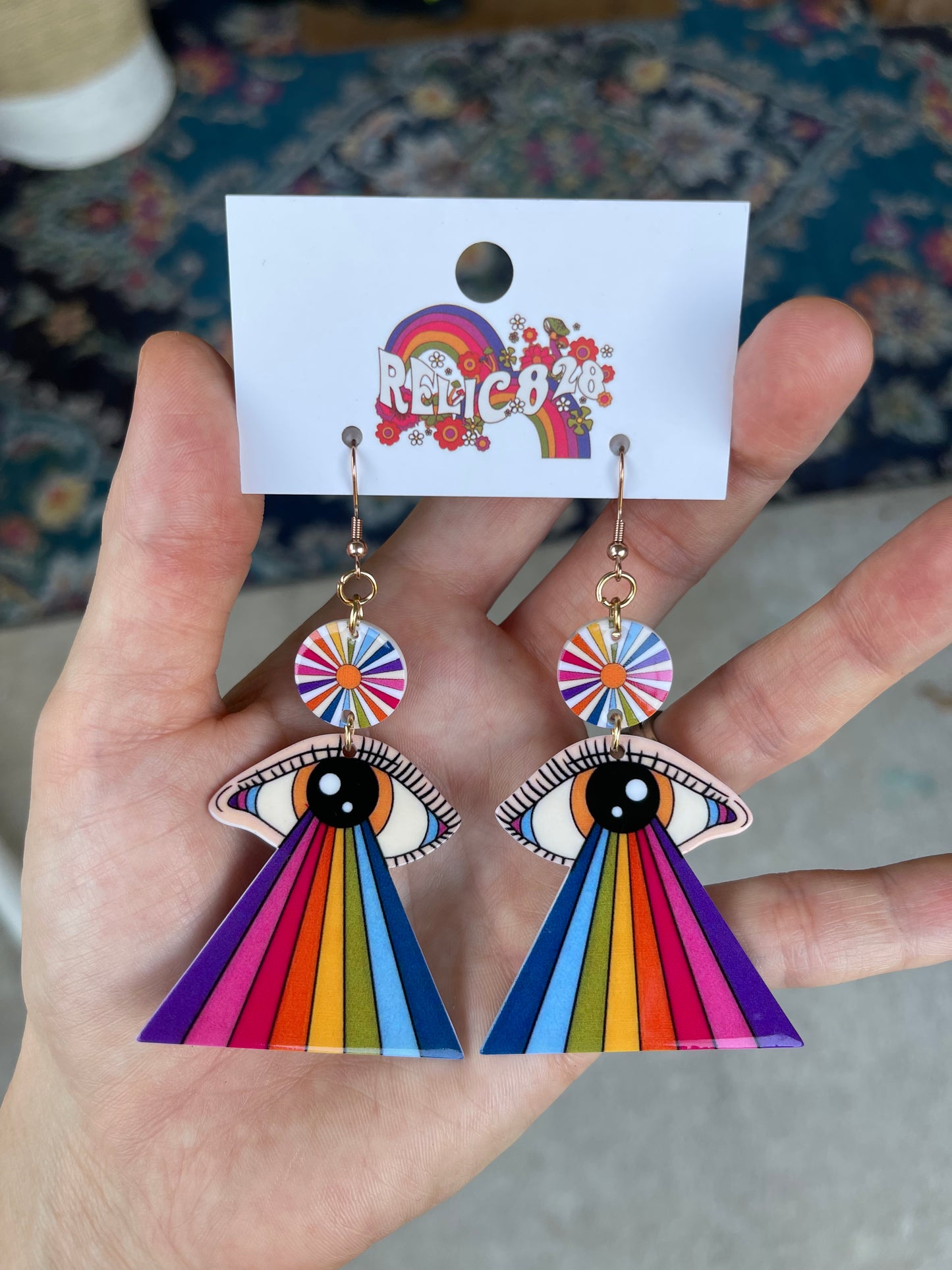 70s Retro Rainbow Eye Groovy Earrings