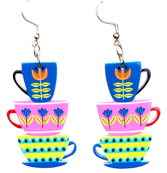 Retro Teacups and Saucers Earrings - Relic828