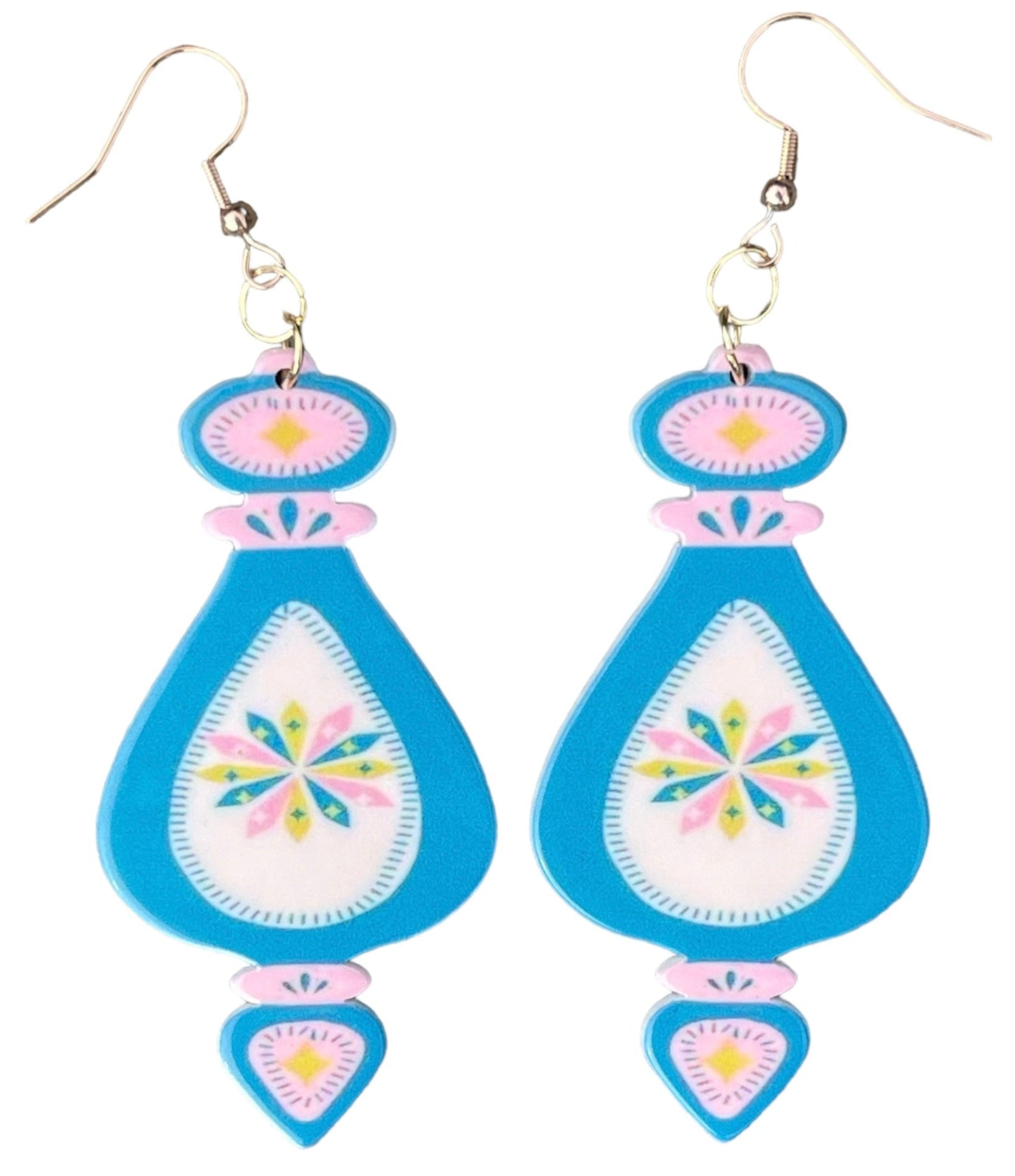 60s Blue Multi Colored Retro Christmas Holiday Ornament Earrings - Relic828