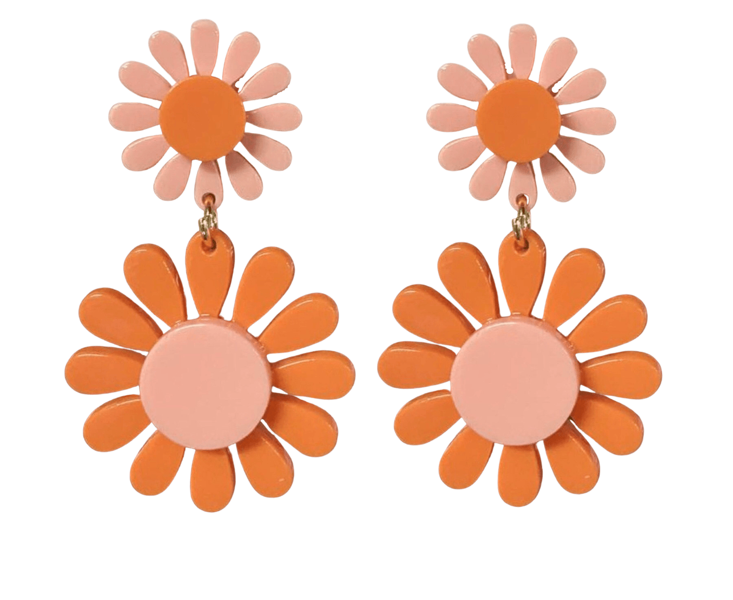 60s Blush Pink and Orange Flower Power Mod Earrings Groovy Girl - Relic828