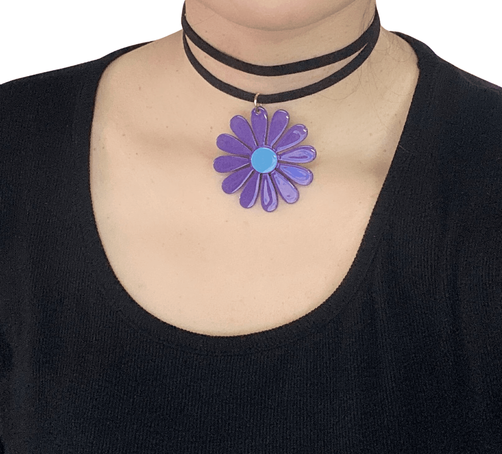 60s Flower Power Purple and Blue Choker Necklace