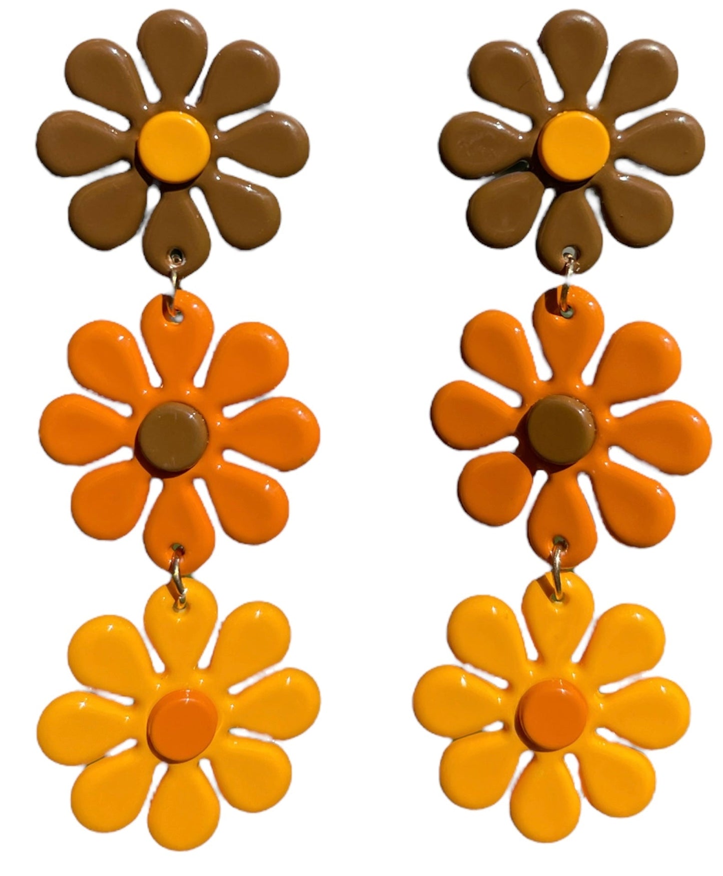 70s Fall Earring Bundle Brown Rainbows Mushroom Trios and Daisy Chains - Relic828