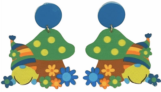 70s Gnome in the Flower Forest Earrings - Relic828