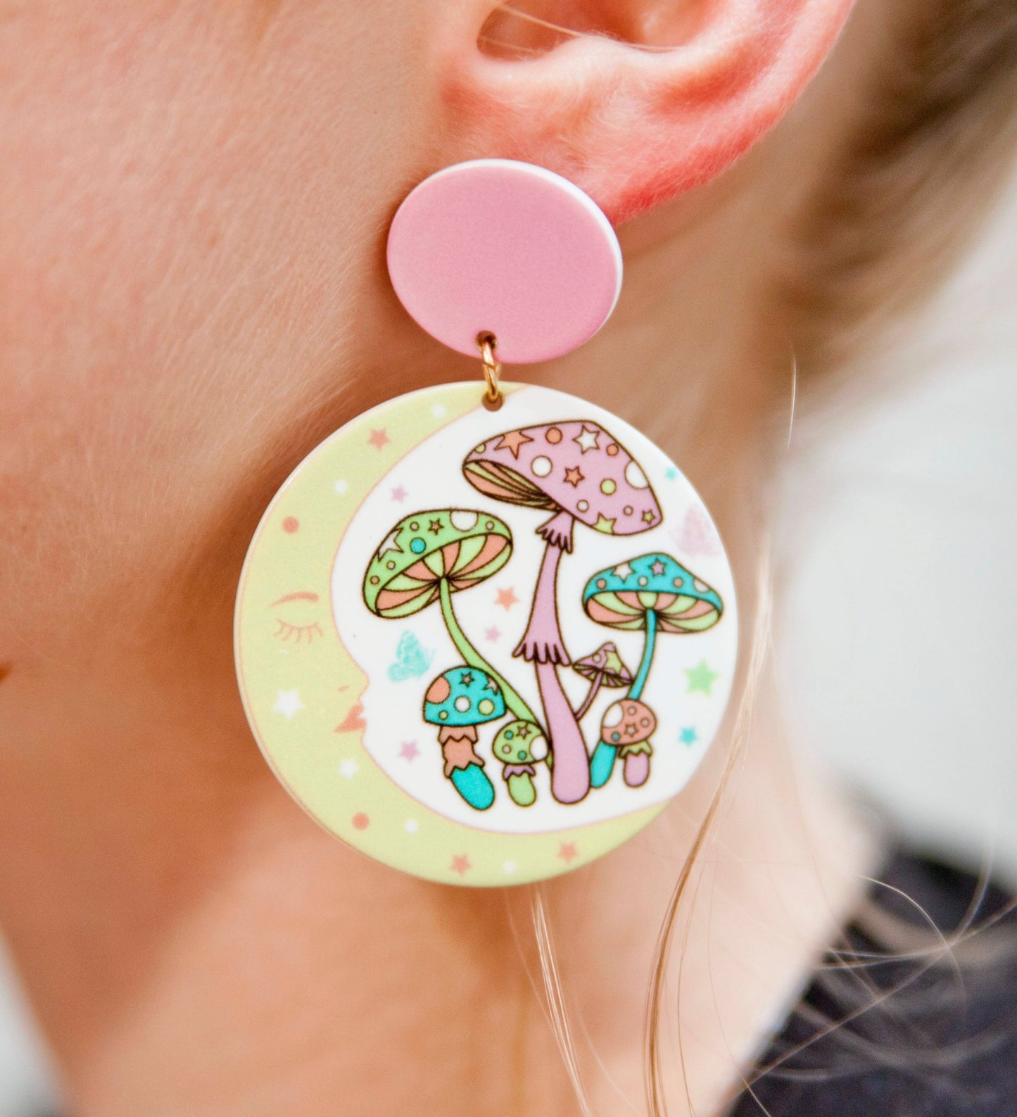 70s Moonlight Mushroom Retro Earrings - Relic828
