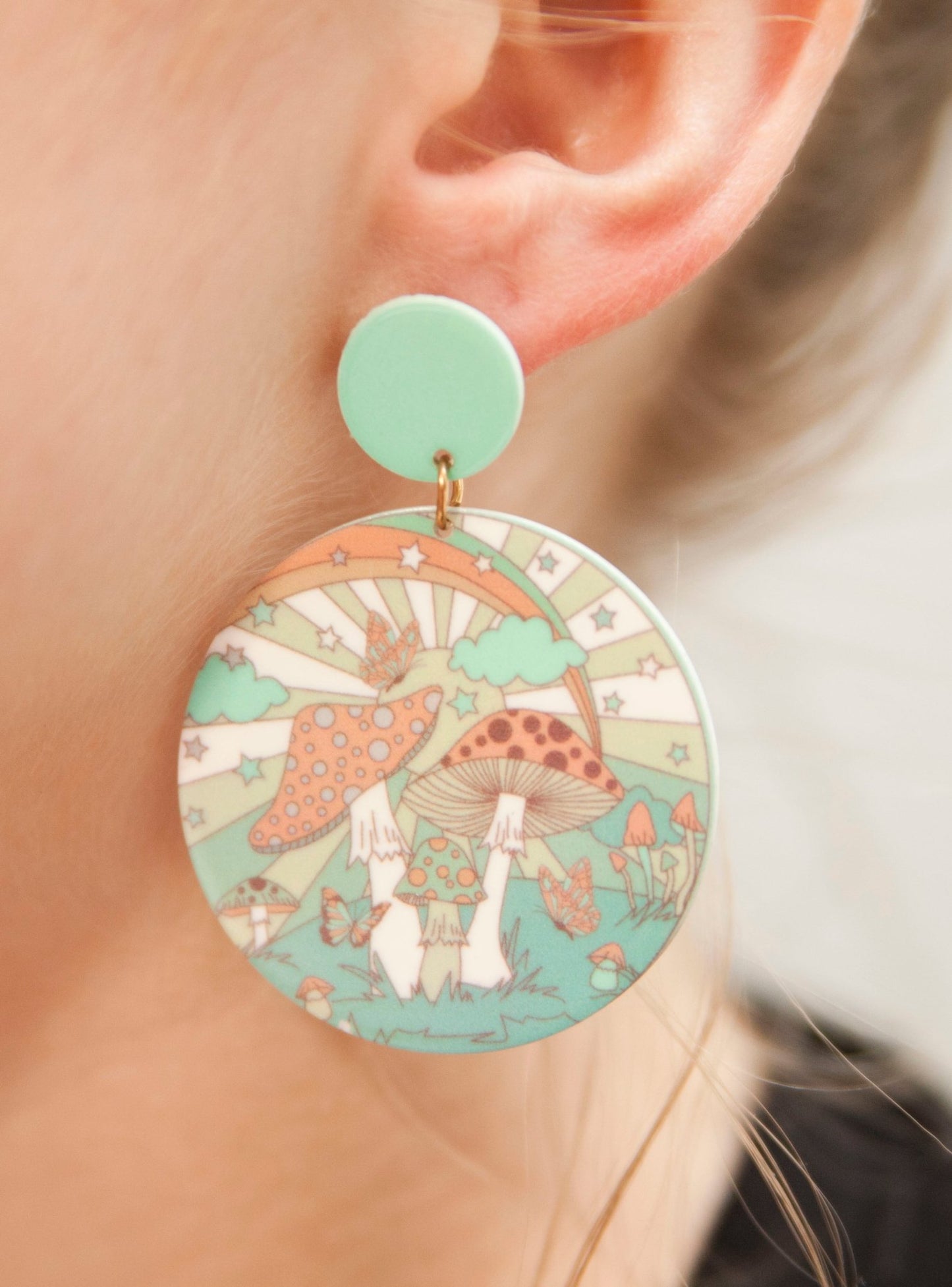 70s Mushroom Forest Retro Cottage Core Earrings - Relic828