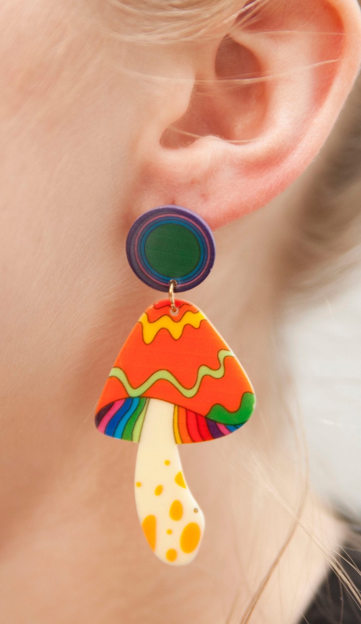 70s Retro Rainbow Groovy Shroom Earrings - Relic828