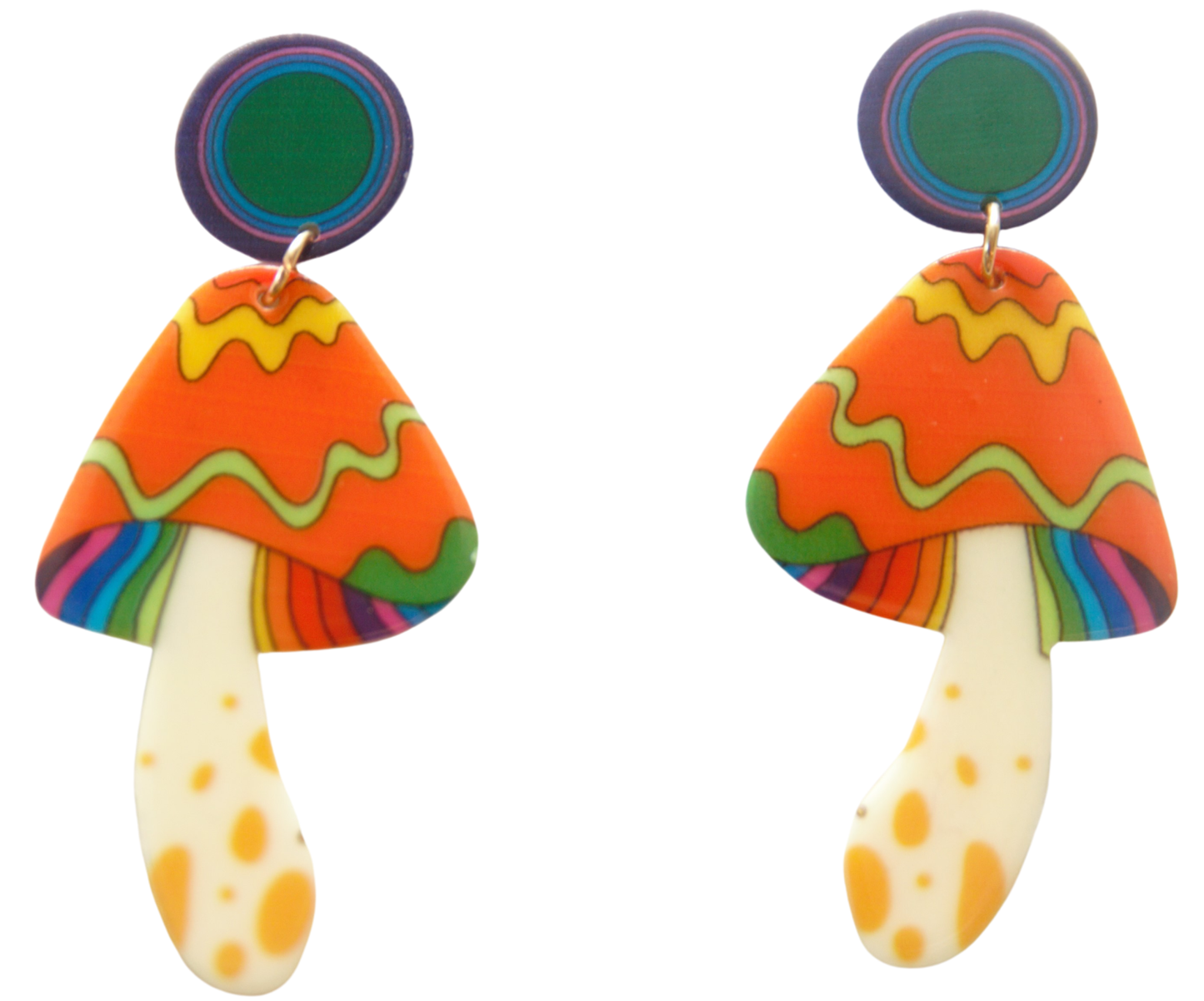 70s Retro Rainbow Shroom Earrings Groovy Girl - Relic828