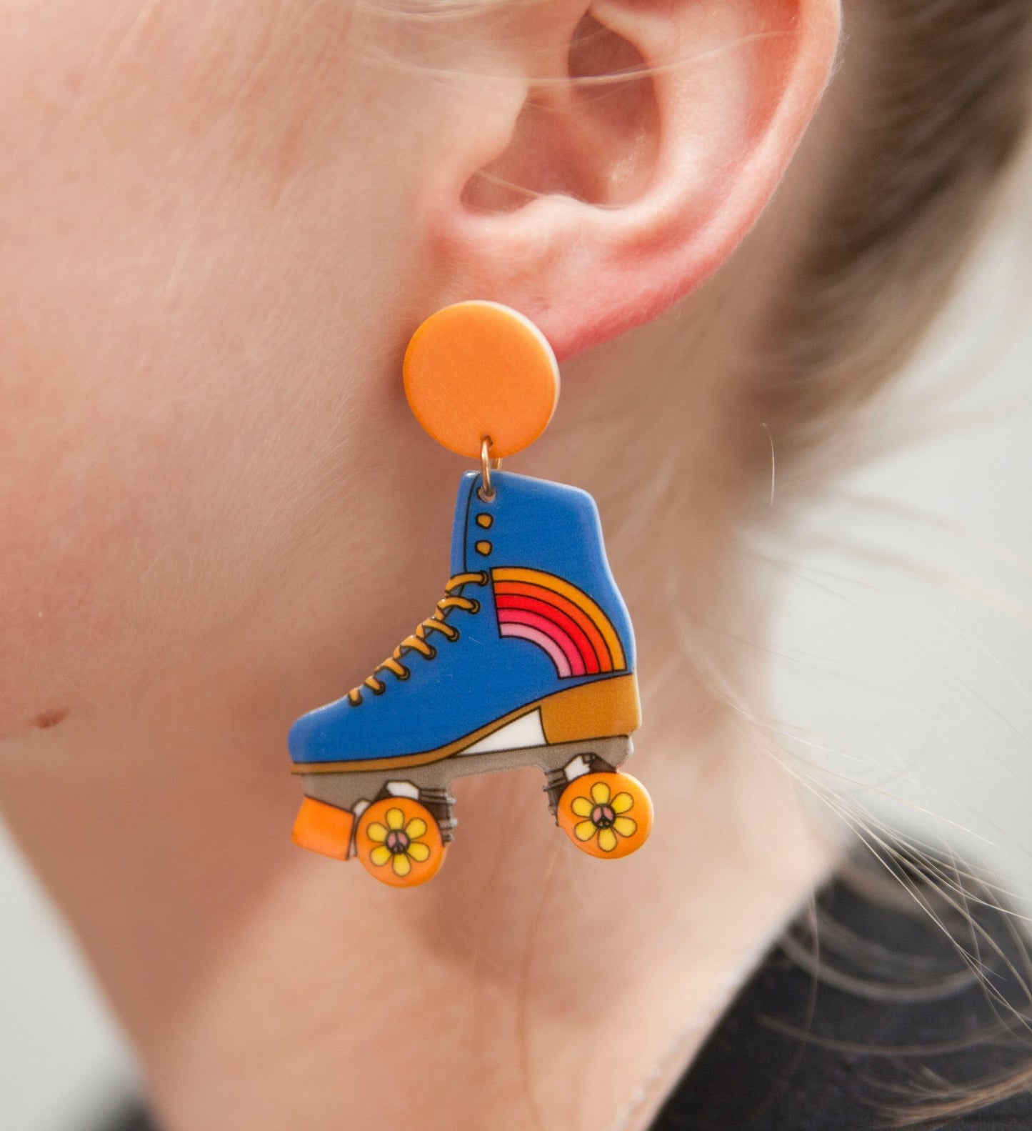 70s Retro Roller Derby Blue Groovy Skate Earrings - Relic828