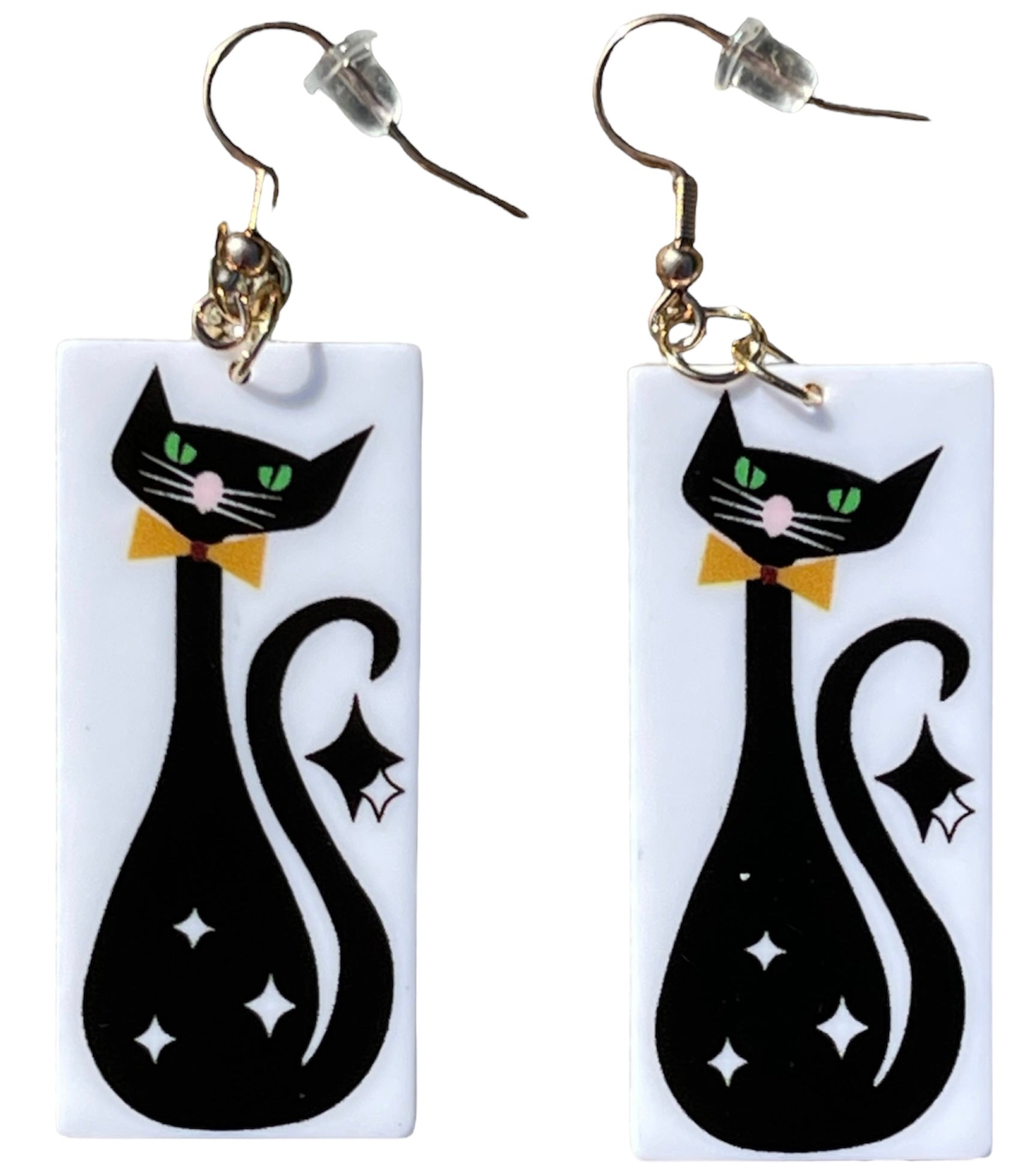 70s Sylvester the Black Kitty Cat Mod Earrings