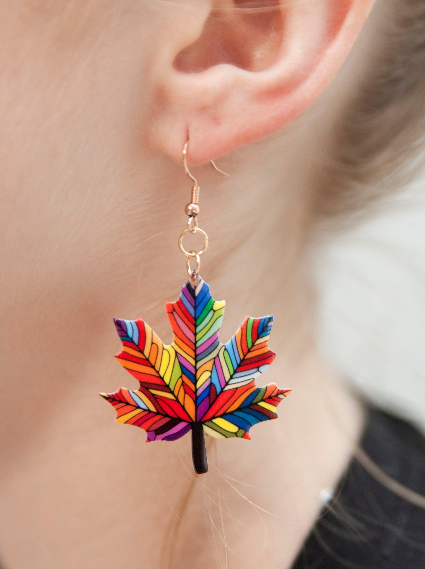 Colorful Maple Kaleidoscope Autumn Leaf Earrings - Relic828