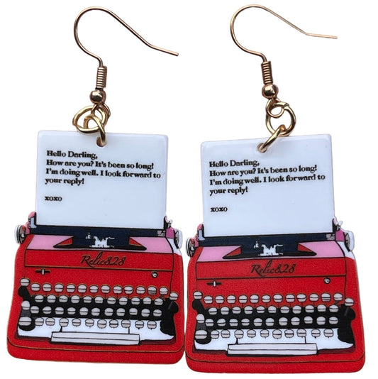 Hello Darling 50s Typewriter Love Note Vintage Earrings - Relic828