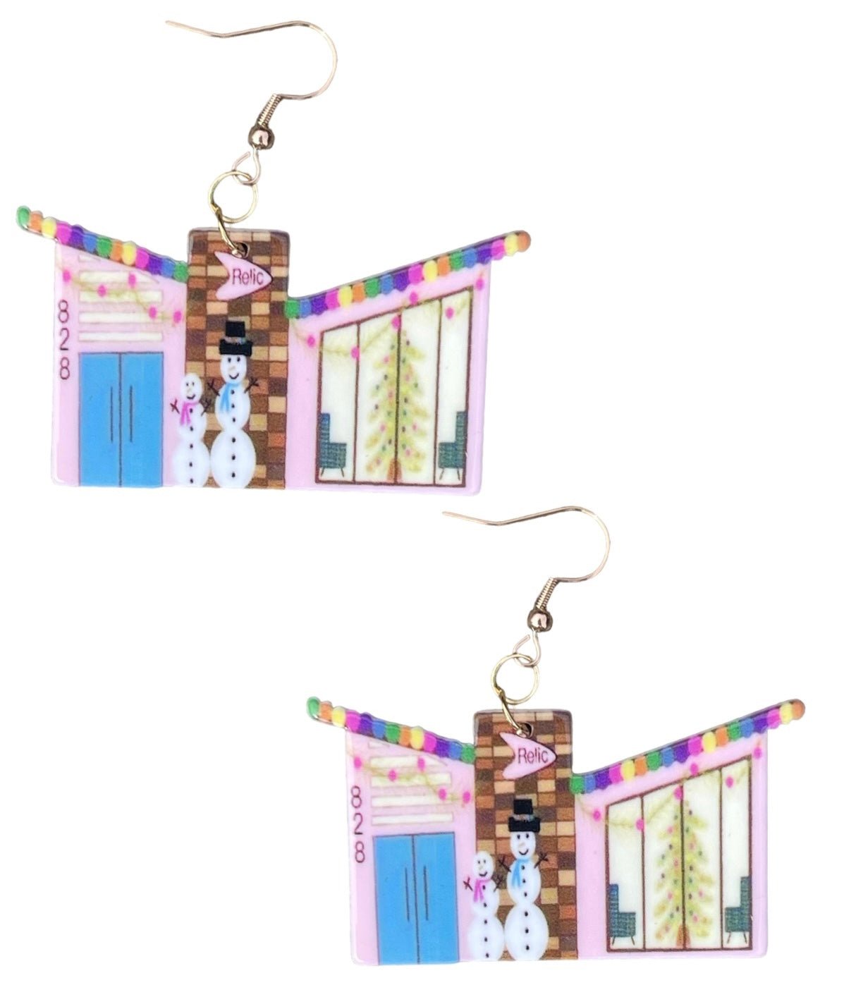 Mid Mod Retro Relic828 Christmas House Earrings - Relic828