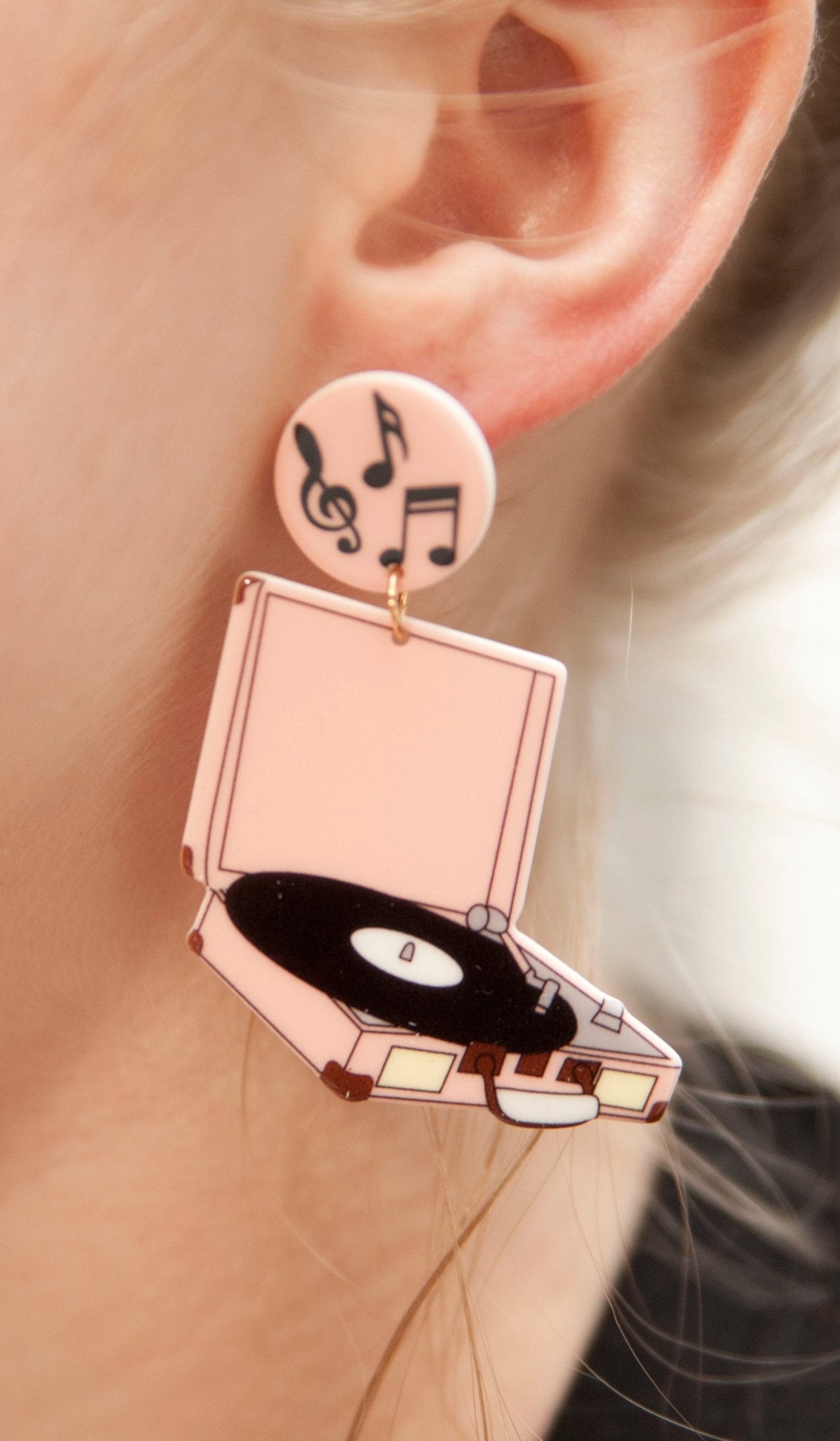 Retro Pink Record Turntable Earrings - Relic828