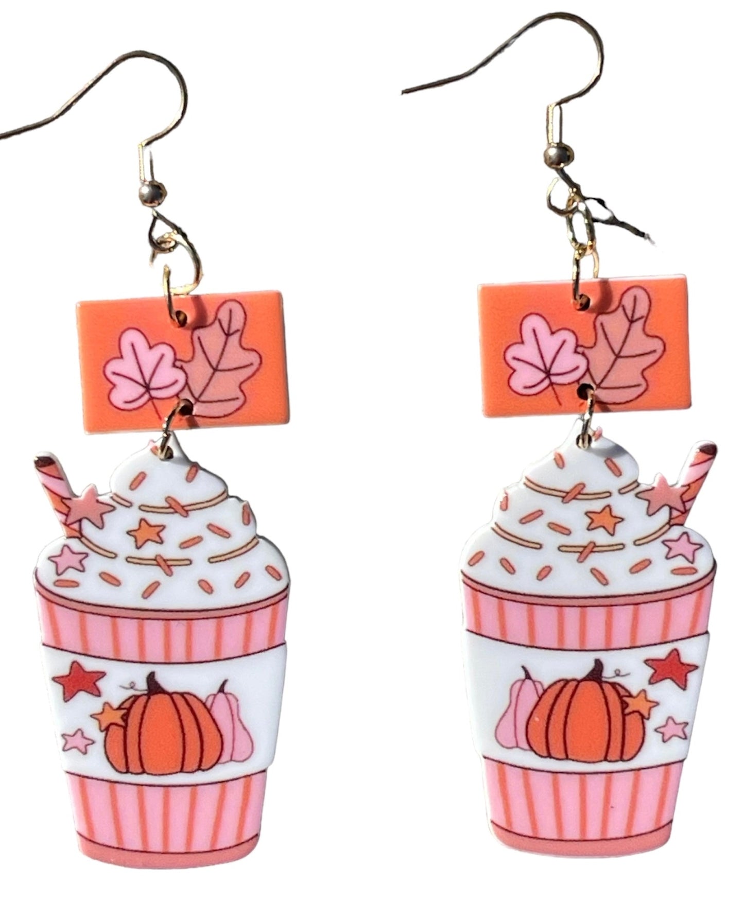 Retro Pretty Pink Pumpkin Spice Frappuccino Coffee Earrings - Relic828