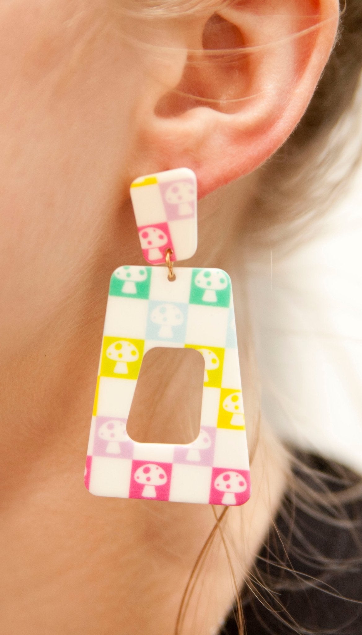 Retro Rainbow Mushroom Nostalgia Gamer Hoop Earrings - Relic828