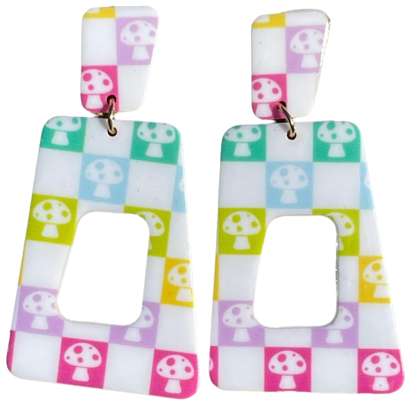 Retro Rainbow Mushroom Nostalgia Gamer Hoop Earrings - Relic828