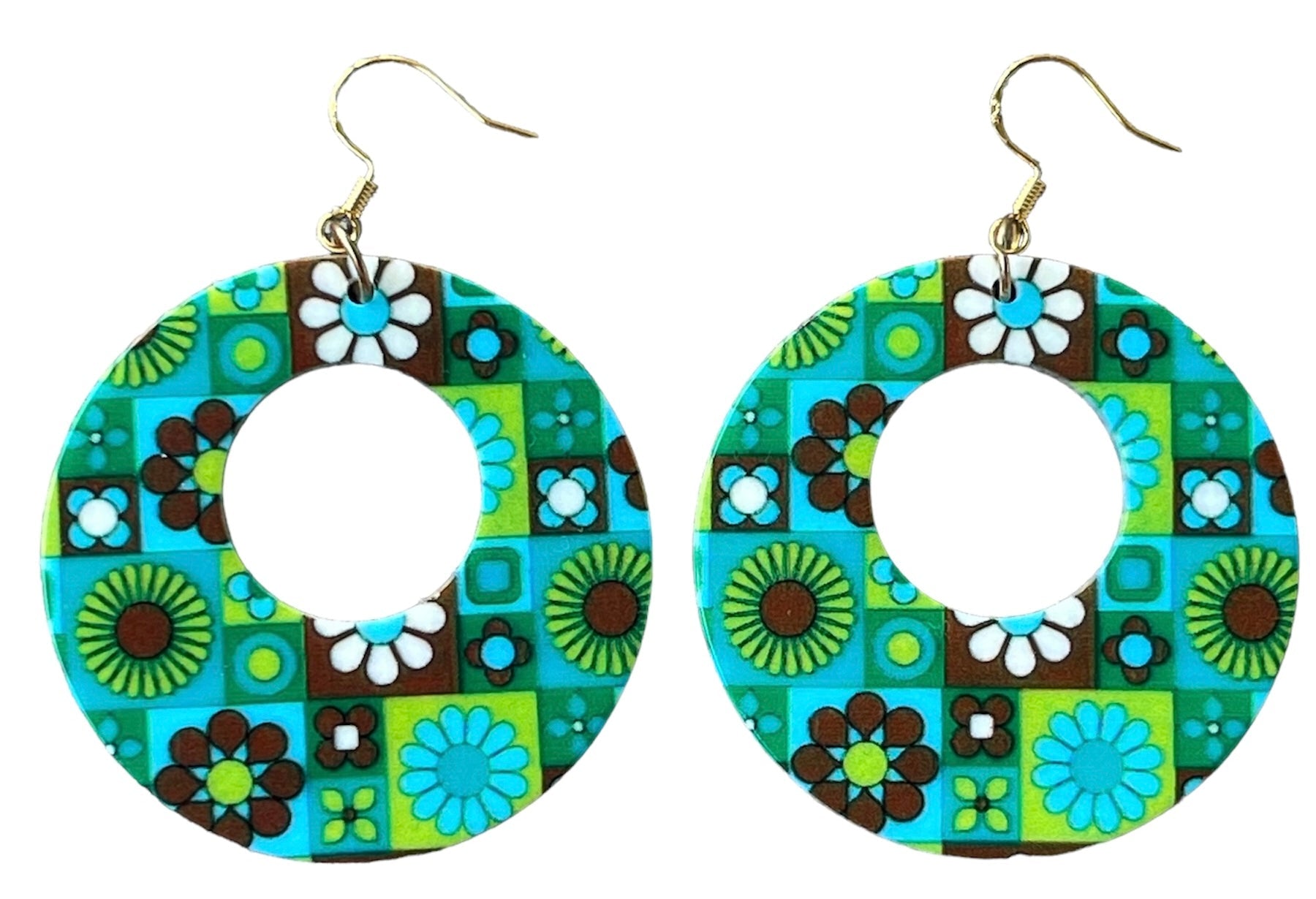 70s Patchwork Chunky Flower Hoop Earrings - Relic828