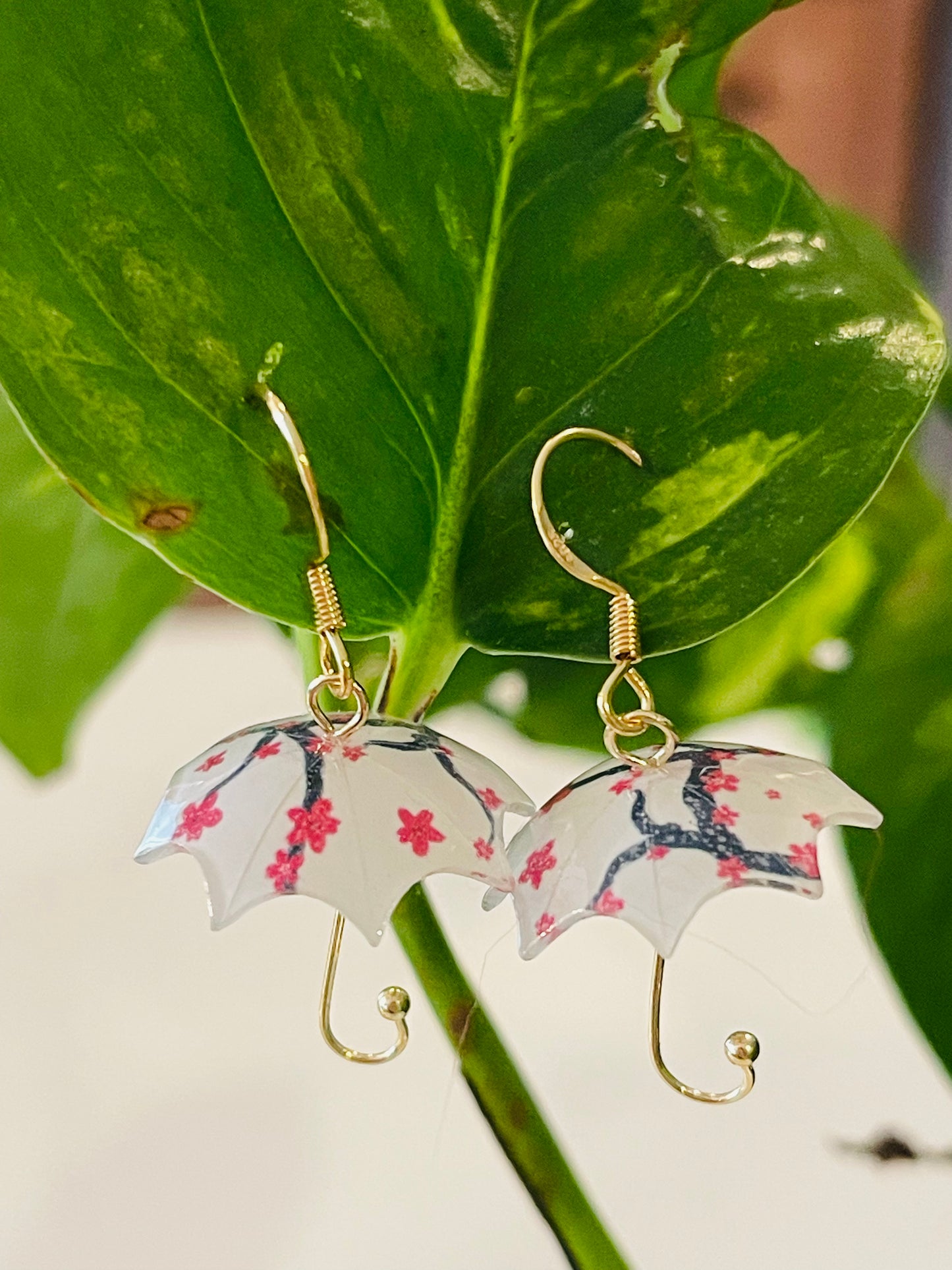 Dainty Cherry Blossom Umbrella Earrings