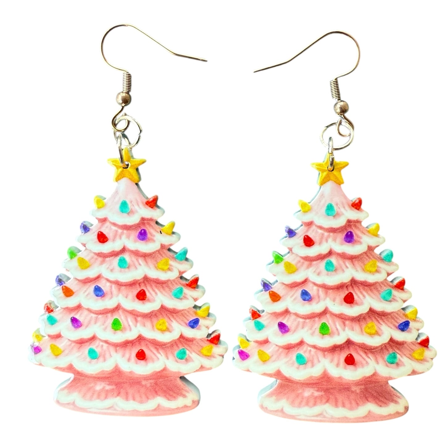 Vintage Pink Christmas Tree Earrings