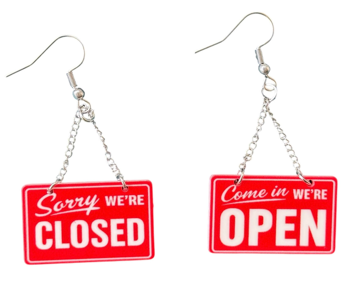 Open and Closed Sign Earrings
