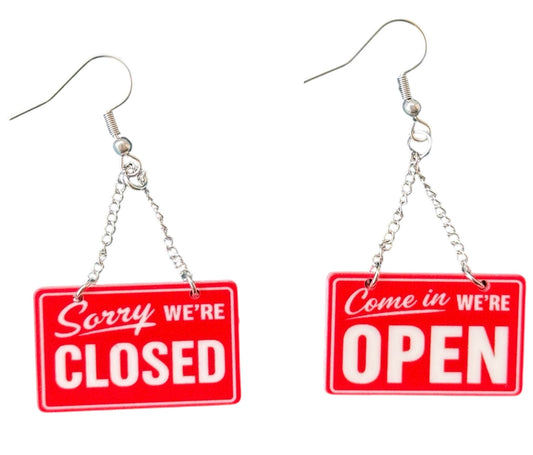 Open and Closed Sign Earrings