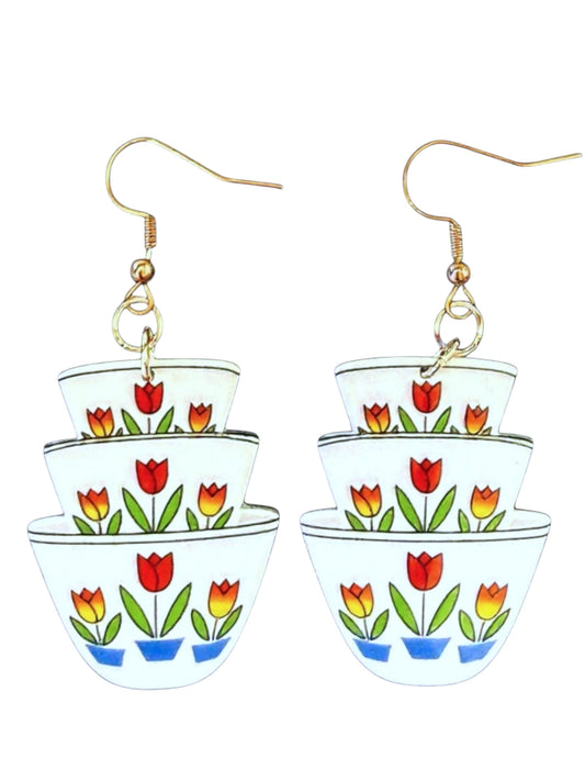 Retro Red Tulip Mixing Bowl Earrings