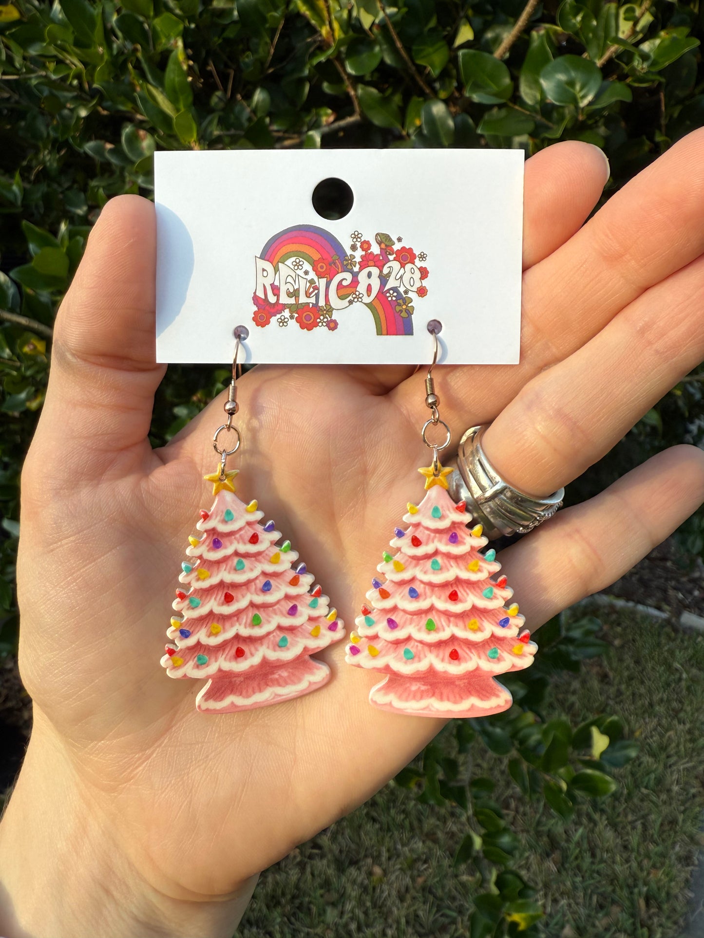 Vintage Pink Christmas Tree Earrings