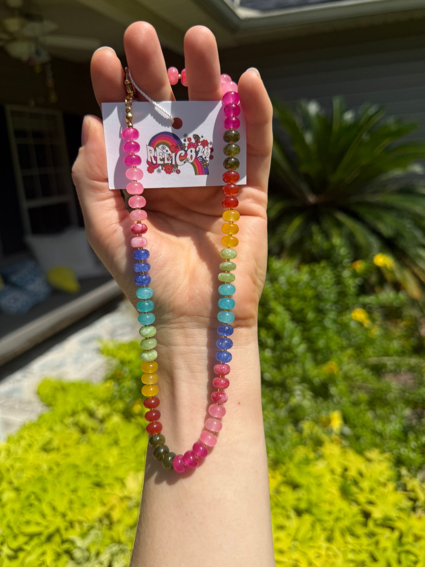 Rainbow Glass Stone Necklace