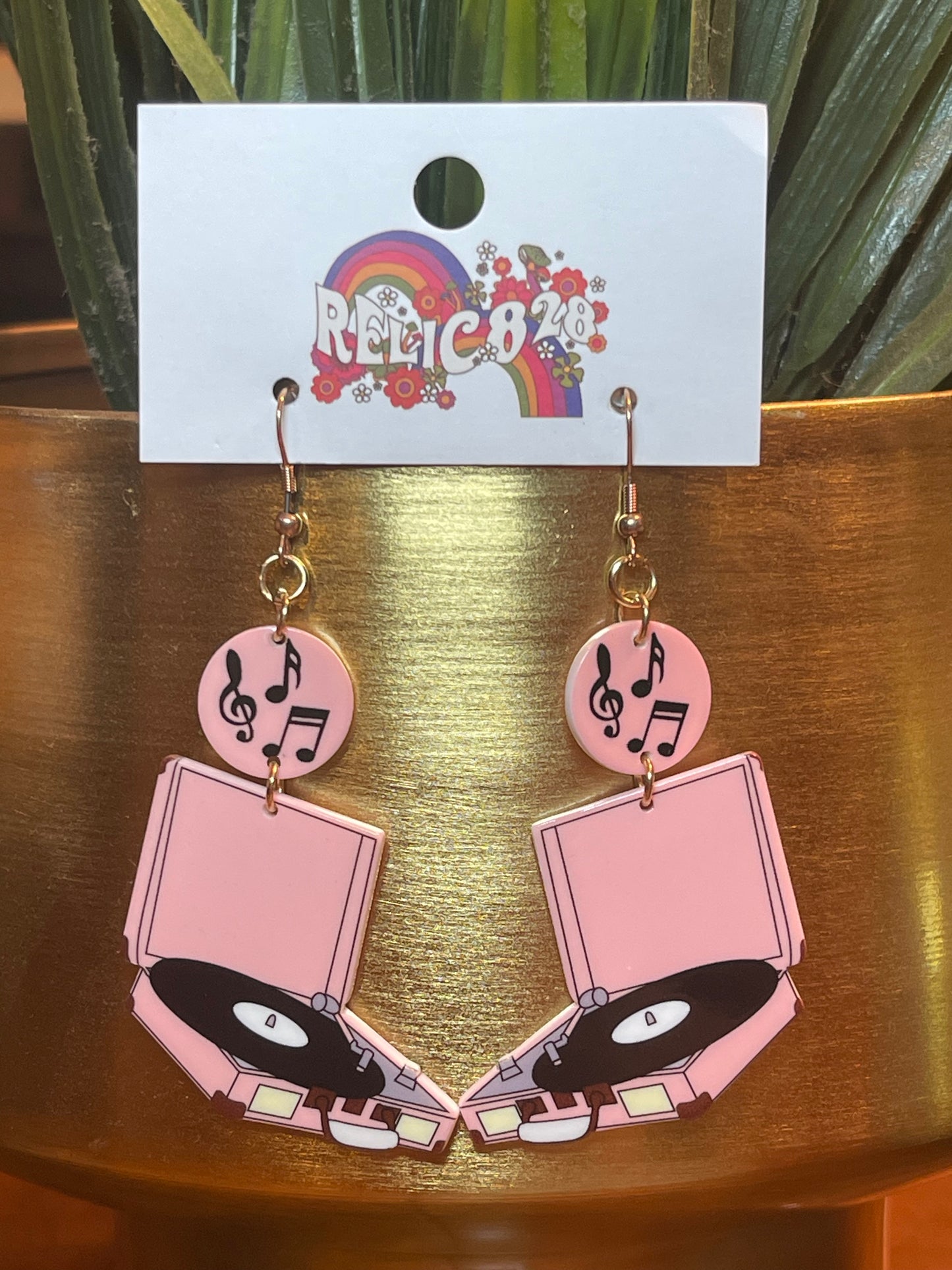 Retro Pink Record Turntable Earrings