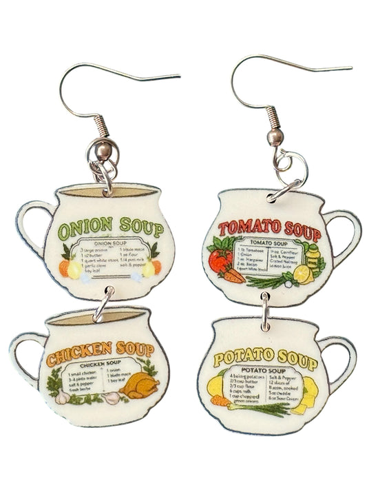 Vintage 70s Soup Recipe Mug Earrings