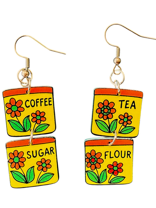 70s Flower Power Kitchen Canister Earrings