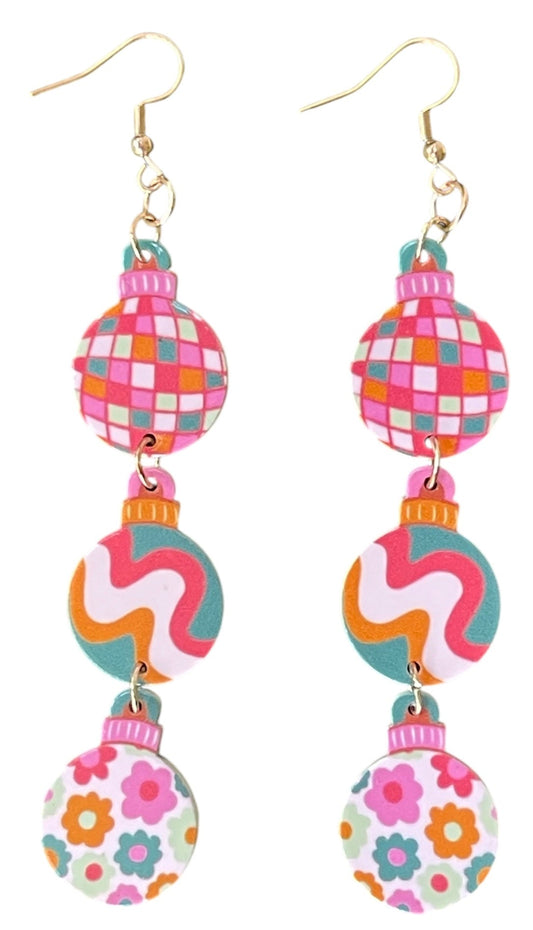 Disco Drops Flower Power Christmas Ornament Earrings - Relic828