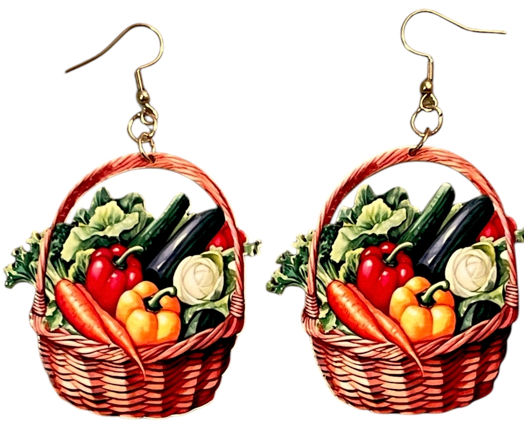 Farmers Market Vintage Veggies In My Basket Earrings - Relic828