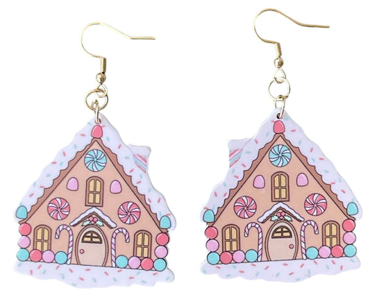 Groovy Gumdrops Gingerbread Christmas House Earrings - Relic828