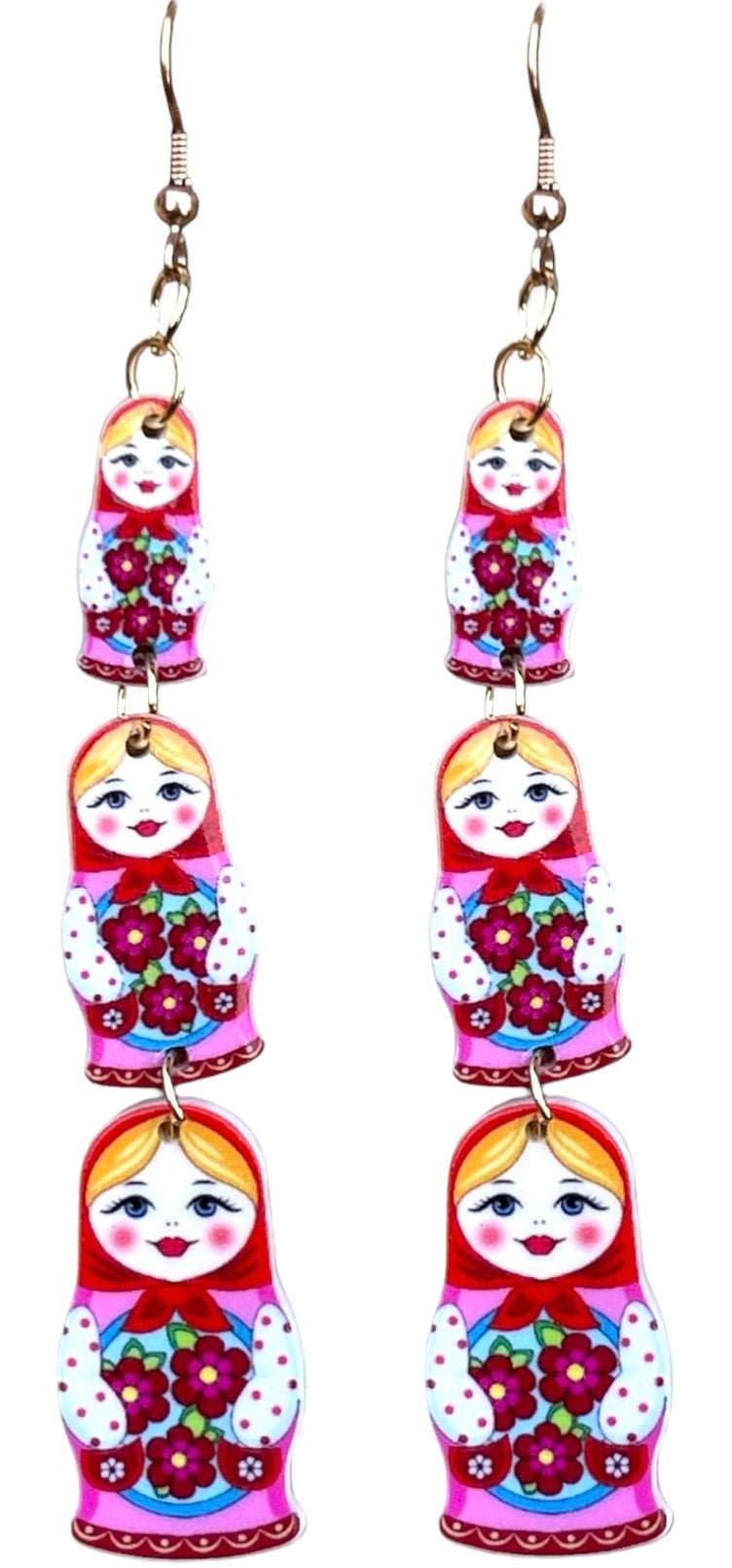 Retro Ruby Russian Nesting Doll Earrings - Relic828