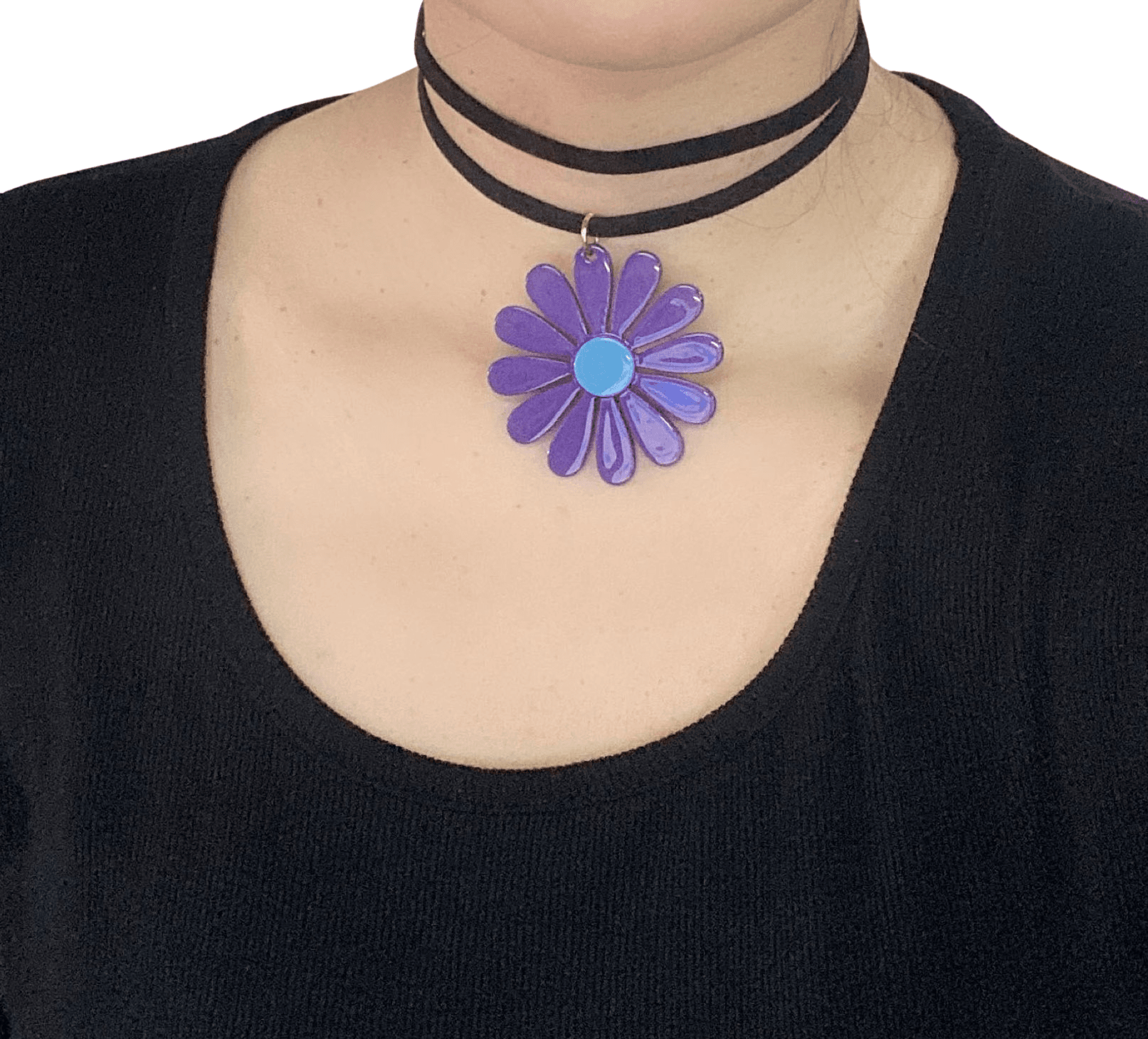 60s Flower Power Purple and Blue Choker Necklace Groovy Girl - Relic828